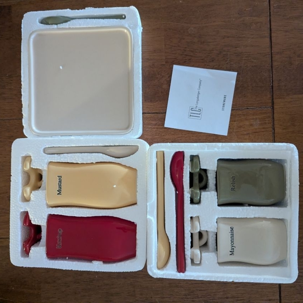 Longaberger Condiment Set - Red, Cream, Gray
